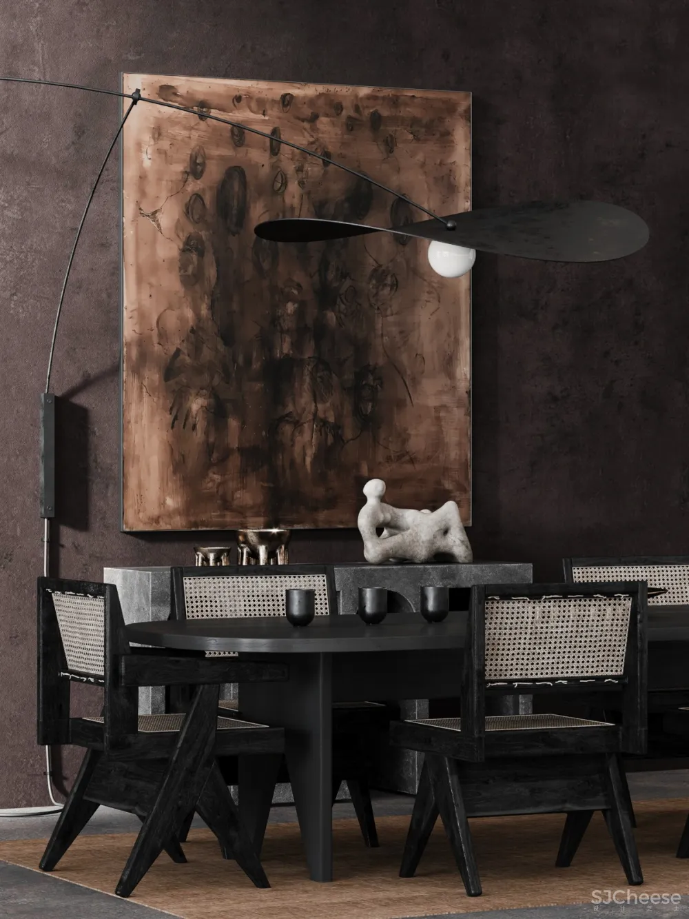 极简、黑色艺术抽象空间