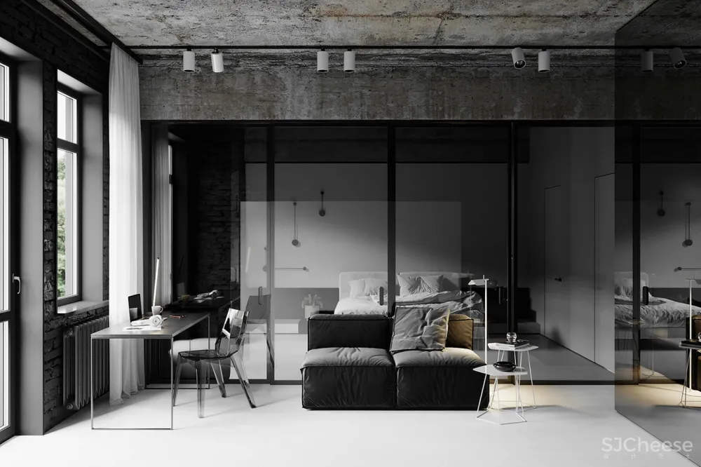 黑白无色系遇上工业居所，酷感与舒适完美交融！