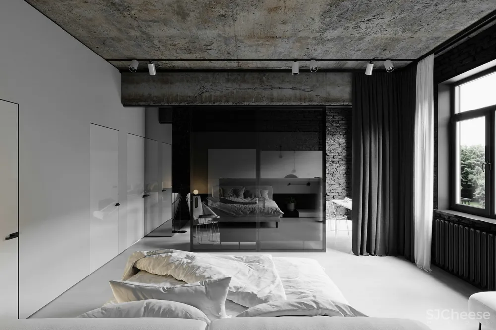 黑白无色系遇上工业居所，酷感与舒适完美交融！