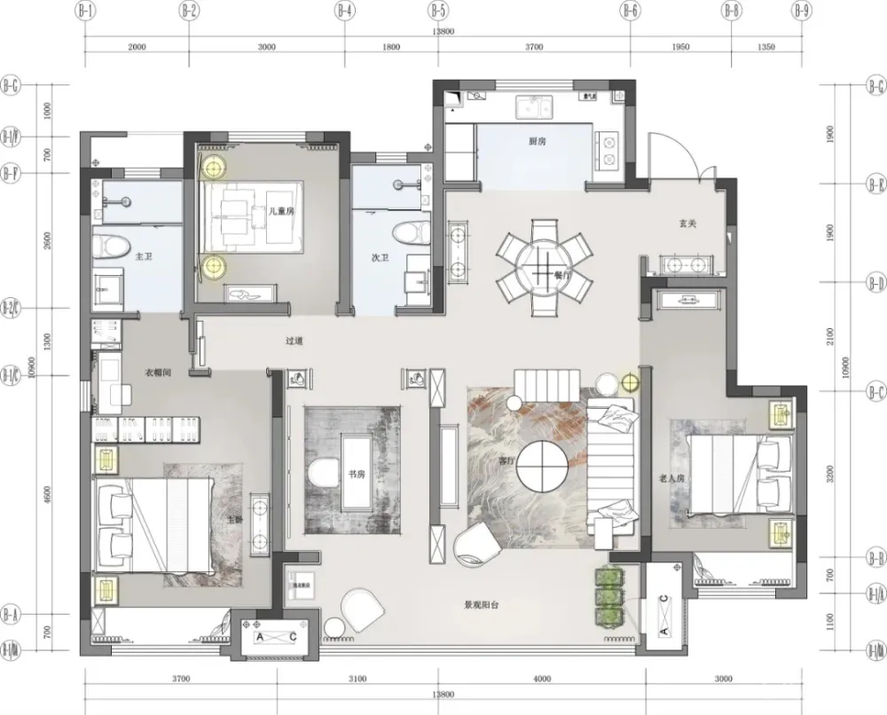143m2新中式样板间，东方的现代艺韵 品辰设计