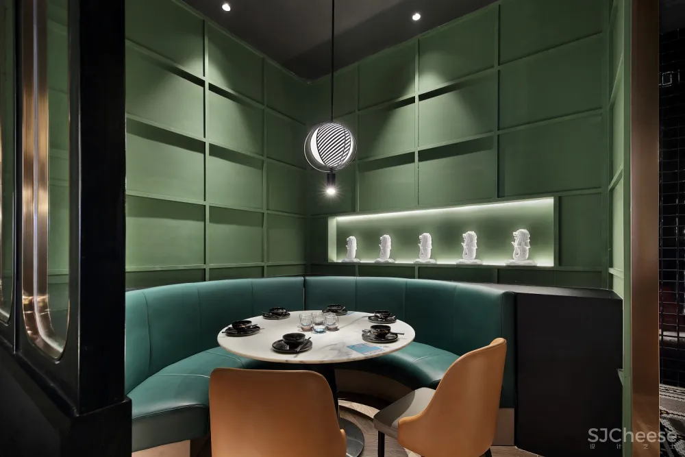 308㎡复古橄榄绿餐厅,邂逅那撩人的别样风趣! 艺鼎设计