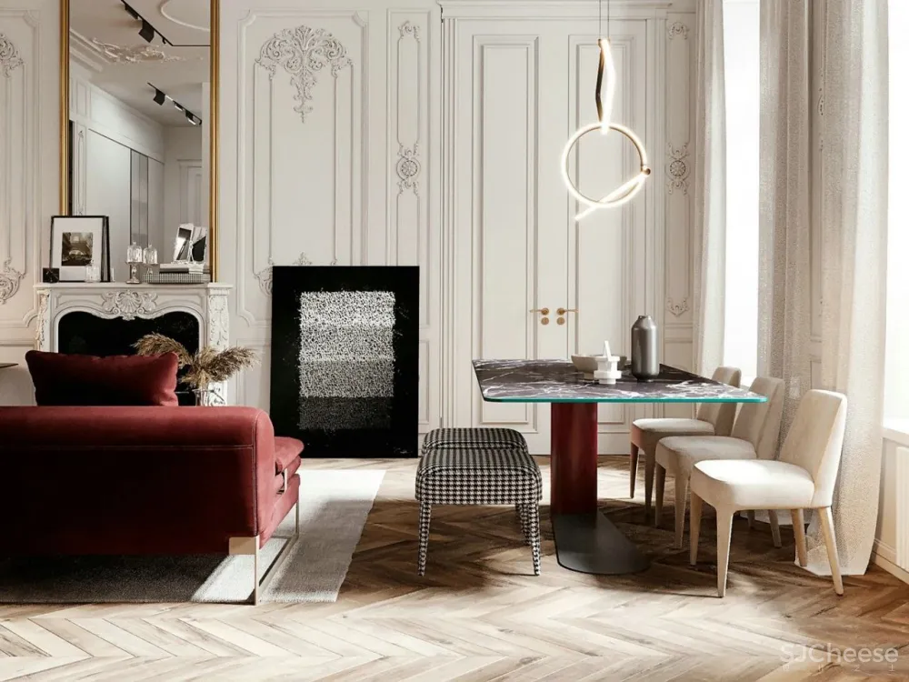 65㎡时尚复古风公寓,最爱那抹迷人酒红色!