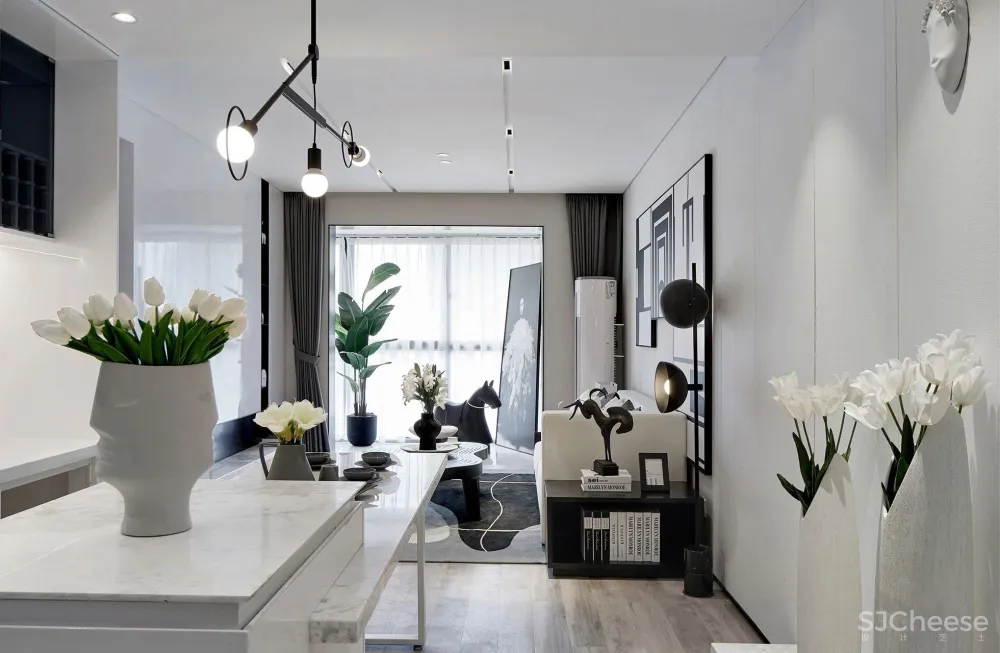 80㎡黑白设计样板间，简约即是美！