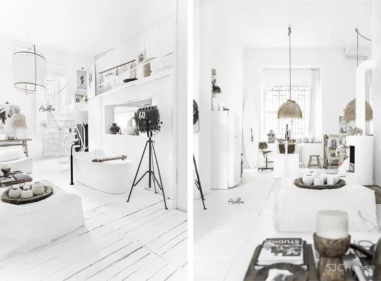 网红民宿设计参考:用夢幻白打造出来的空間。