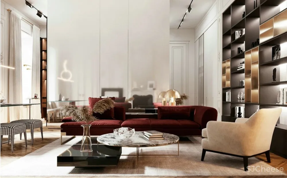 65㎡时尚复古风公寓,最爱那抹迷人酒红色!