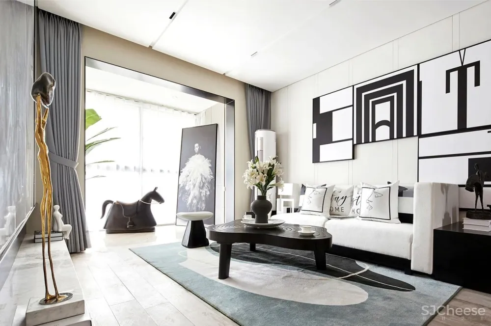 80㎡黑白设计样板间，简约即是美！