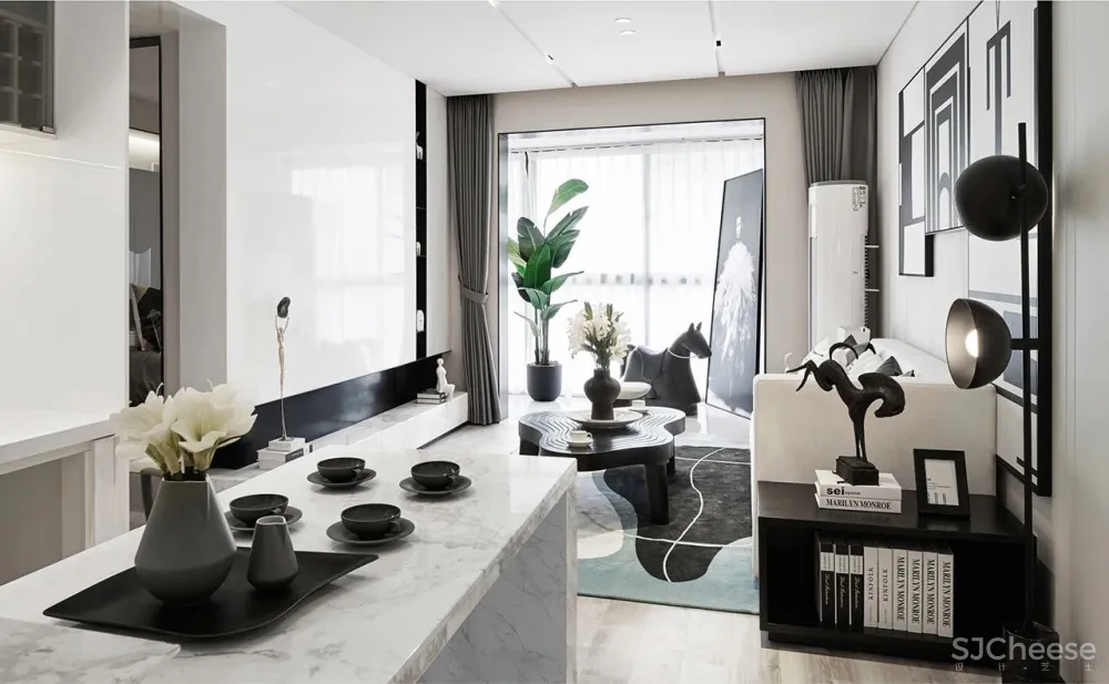 80㎡黑白设计样板间，简约即是美！