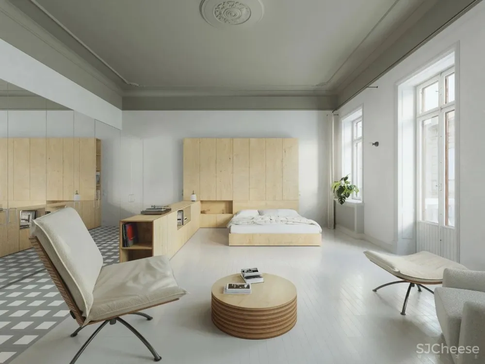 一室户极简小公寓,镜面柜门让家大两倍!