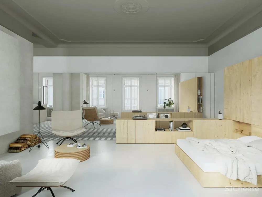 一室户极简小公寓,镜面柜门让家大两倍!