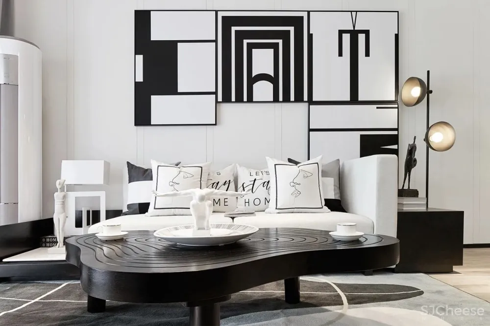 80㎡黑白设计样板间，简约即是美！