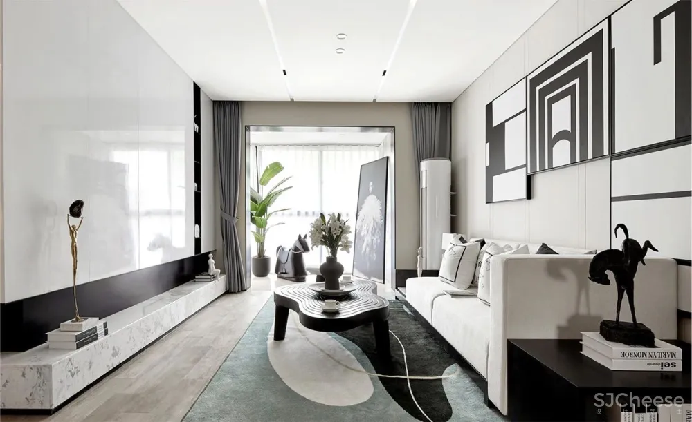 80㎡黑白设计样板间，简约即是美！