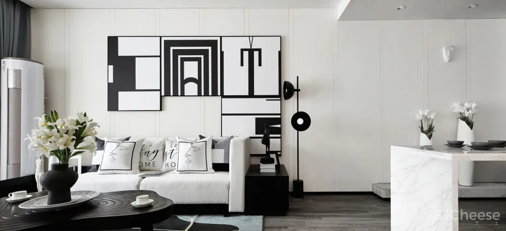 80㎡黑白设计样板间，简约即是美！