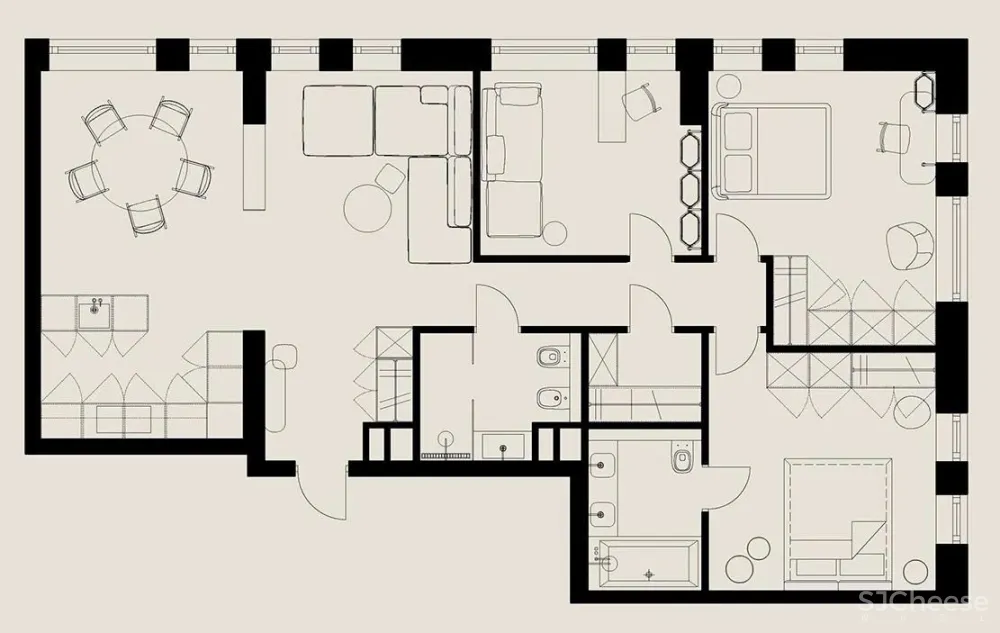 105㎡三居室，巧用线条打造超高颜值的家！