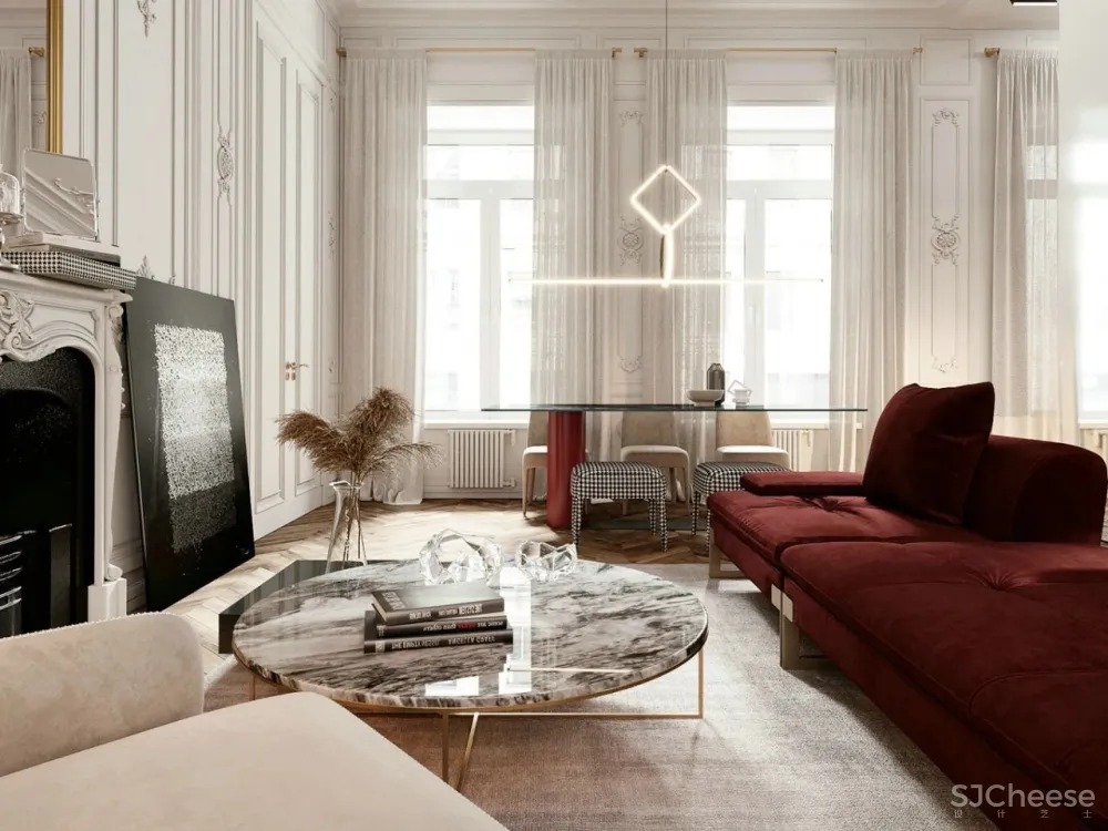 65㎡时尚复古风公寓,最爱那抹迷人酒红色!