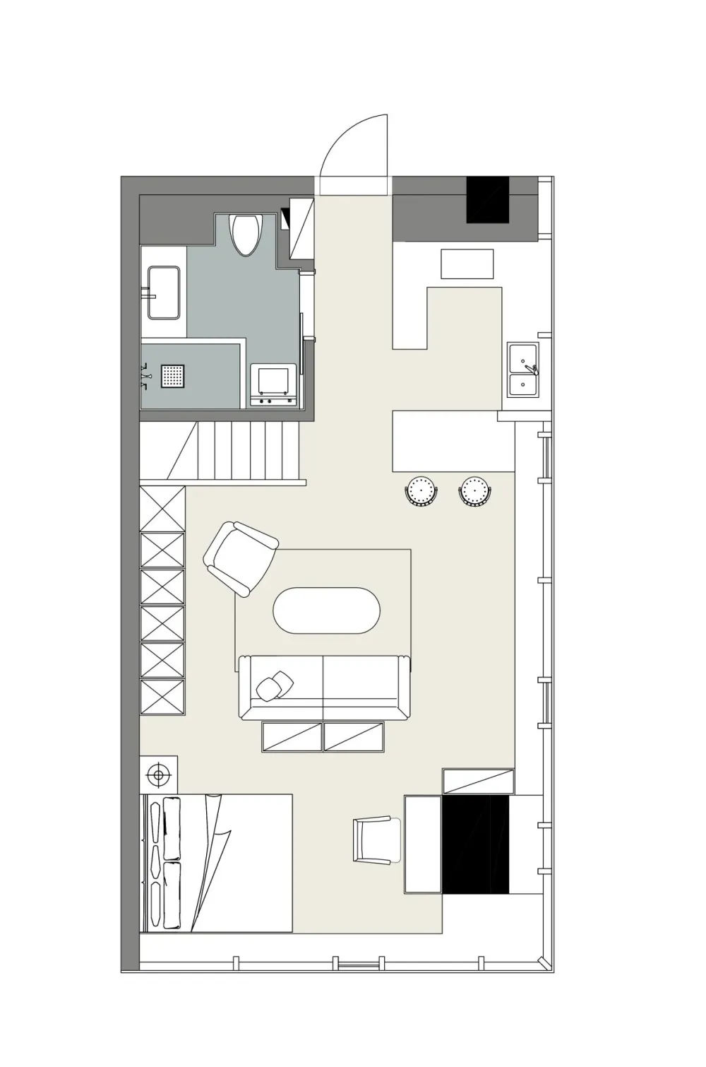 58㎡小家的L型玻璃幕墙,让小房也能拥有180°豪华夜景