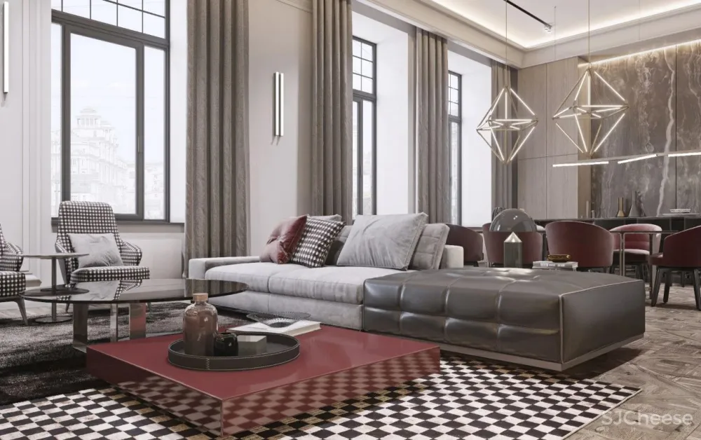 200㎡精致轻奢住宅,一抹低调红很高级!