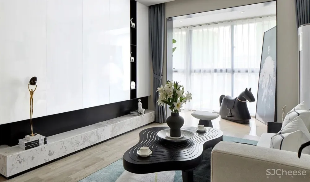 80㎡黑白设计样板间，简约即是美！