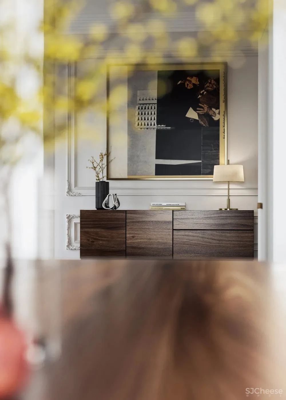 三室两厅的家,墙面用石膏线装饰,复古又时尚