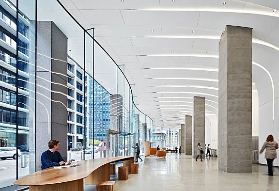 弧形玻璃幕墙+从墙到顶的天花,这个大堂改造太惊艳!