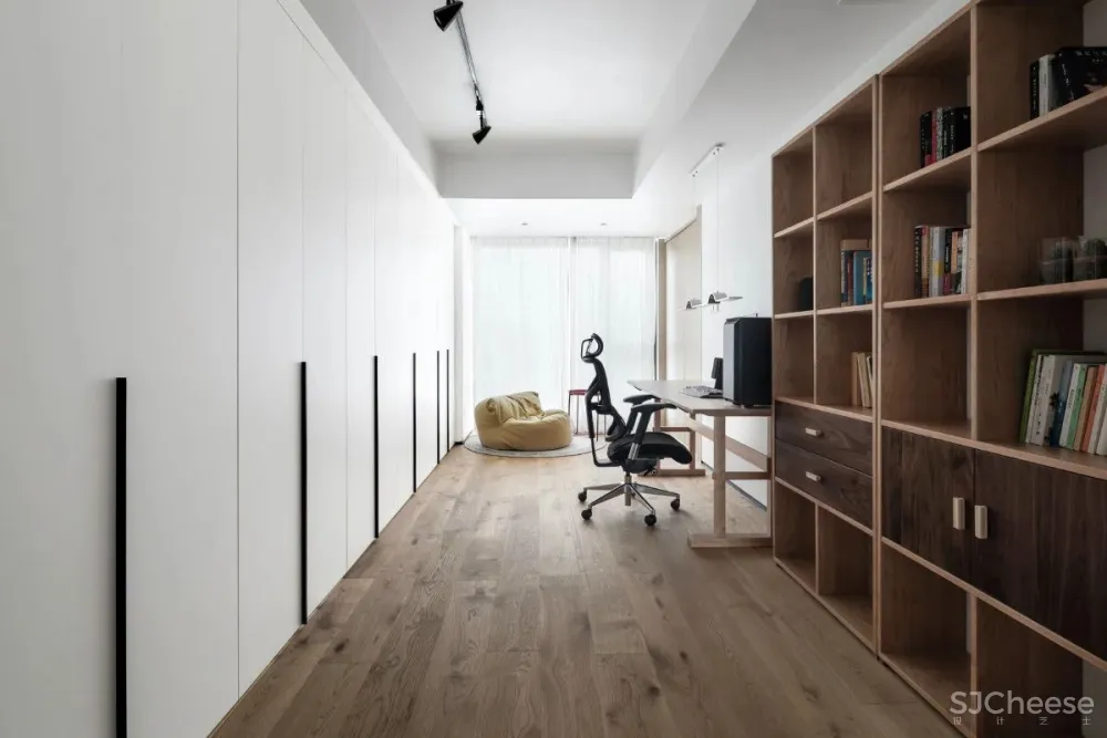 130㎡北欧简约,女主人爱生活,男主爱游戏,客厅书房设计一体