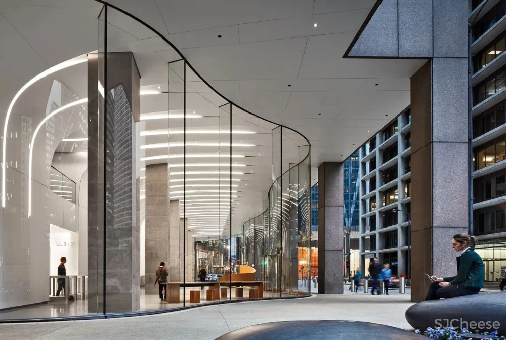 弧形玻璃幕墙+从墙到顶的天花,这个大堂改造太惊艳!