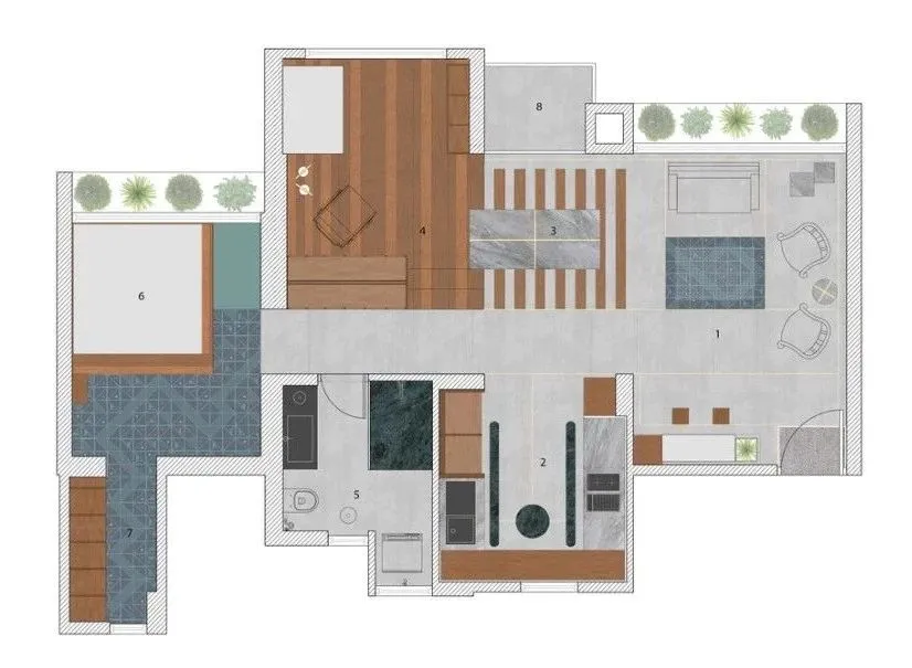 67㎡ 一室户,用水泥与木头就能缔造出时尚住宅
