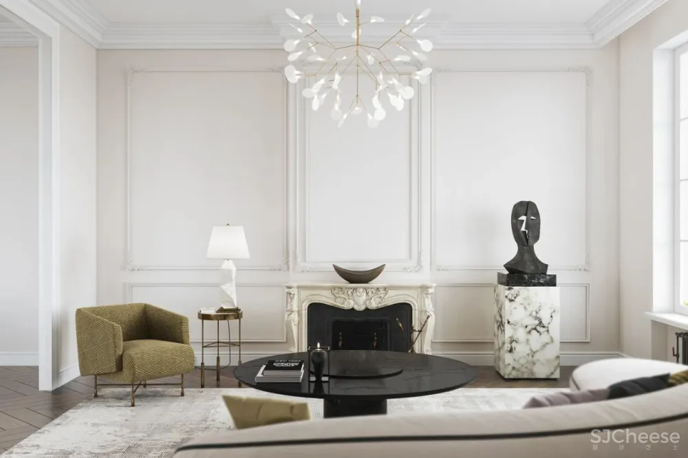 三室两厅的家,墙面用石膏线装饰,复古又时尚