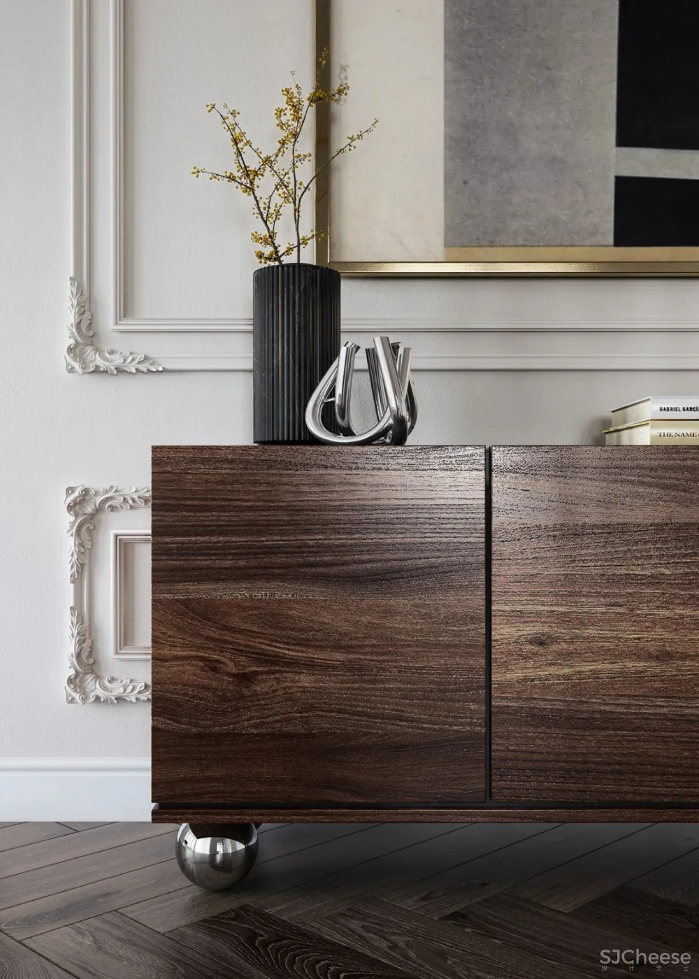 三室两厅的家,墙面用石膏线装饰,复古又时尚