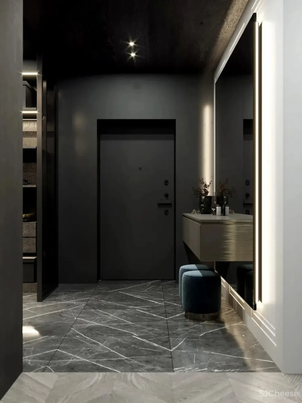 现代轻奢蓝住宅，看大理石的炸裂美感！