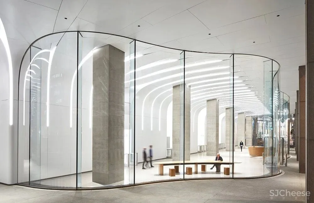 弧形玻璃幕墙+从墙到顶的天花,这个大堂改造太惊艳!