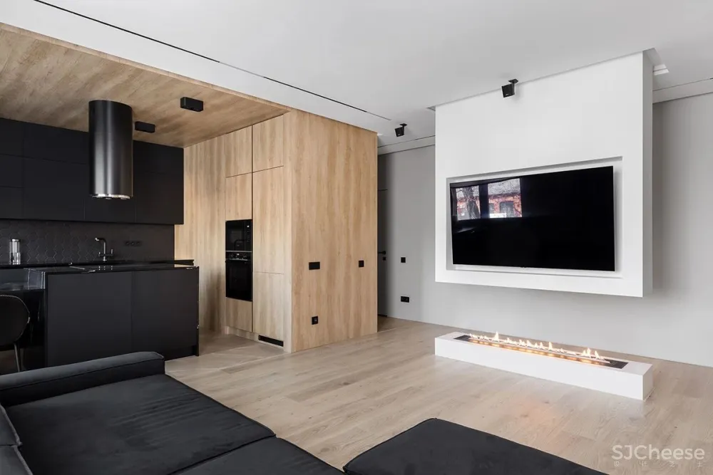 原木+高级黑,客厅电视墙这样设计太巧妙了