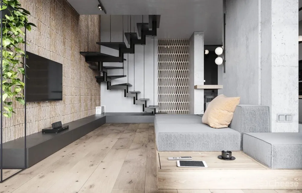 简约复式公寓,石材墙面竟如此有质感