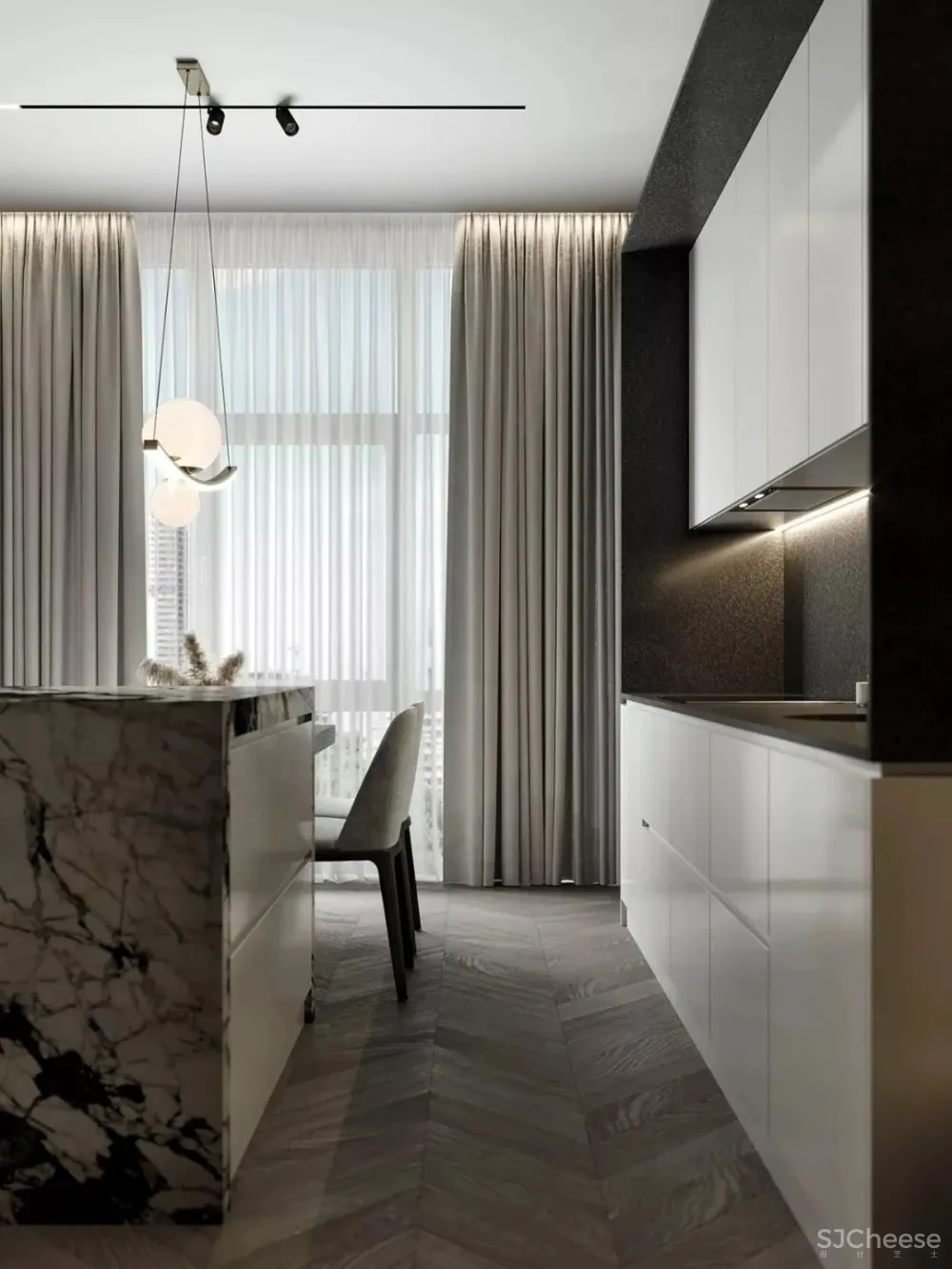 现代轻奢蓝住宅，看大理石的炸裂美感！