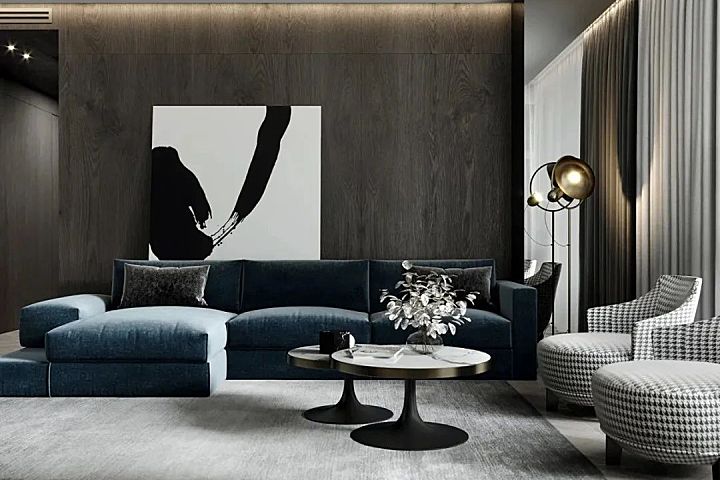 现代轻奢蓝住宅，看大理石的炸裂美感！