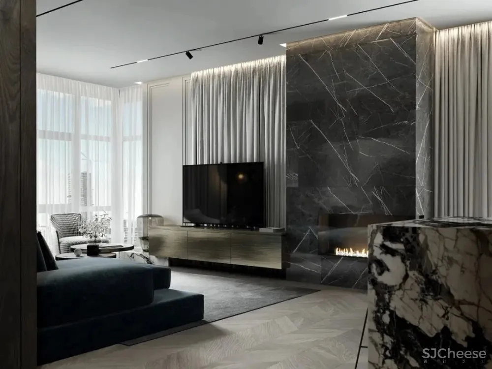 现代轻奢蓝住宅，看大理石的炸裂美感！