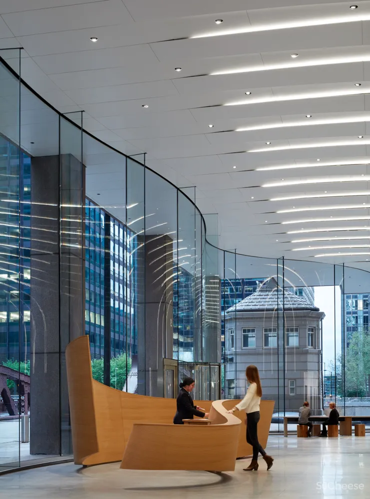 弧形玻璃幕墙+从墙到顶的天花,这个大堂改造太惊艳!