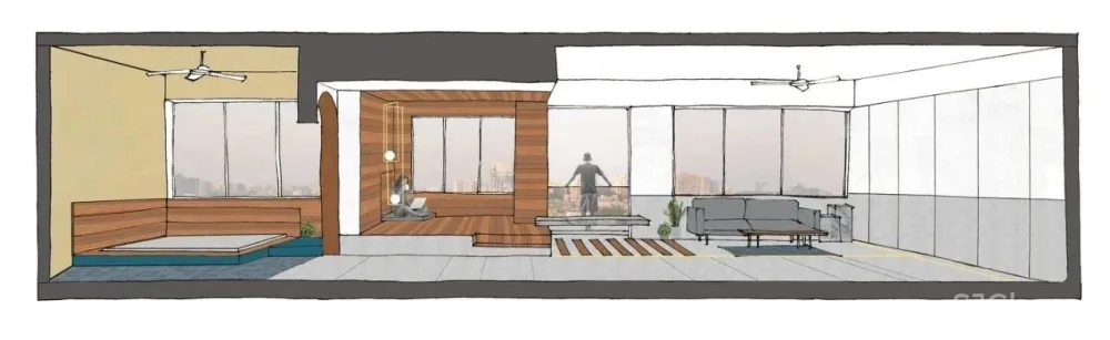 67㎡ 一室户,用水泥与木头就能缔造出时尚住宅