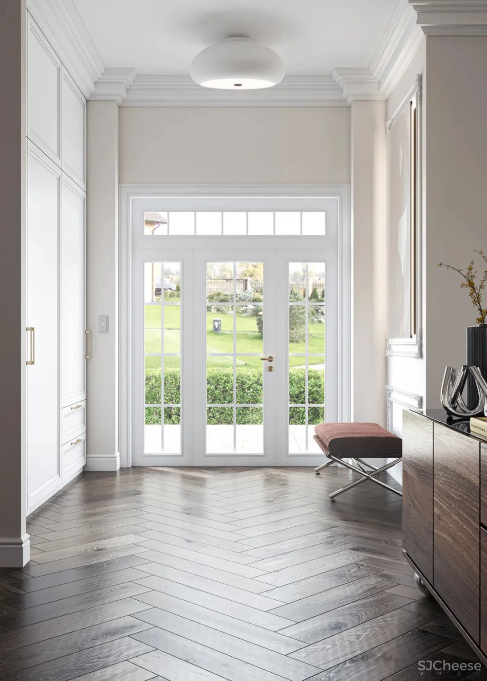 三室两厅的家,墙面用石膏线装饰,复古又时尚