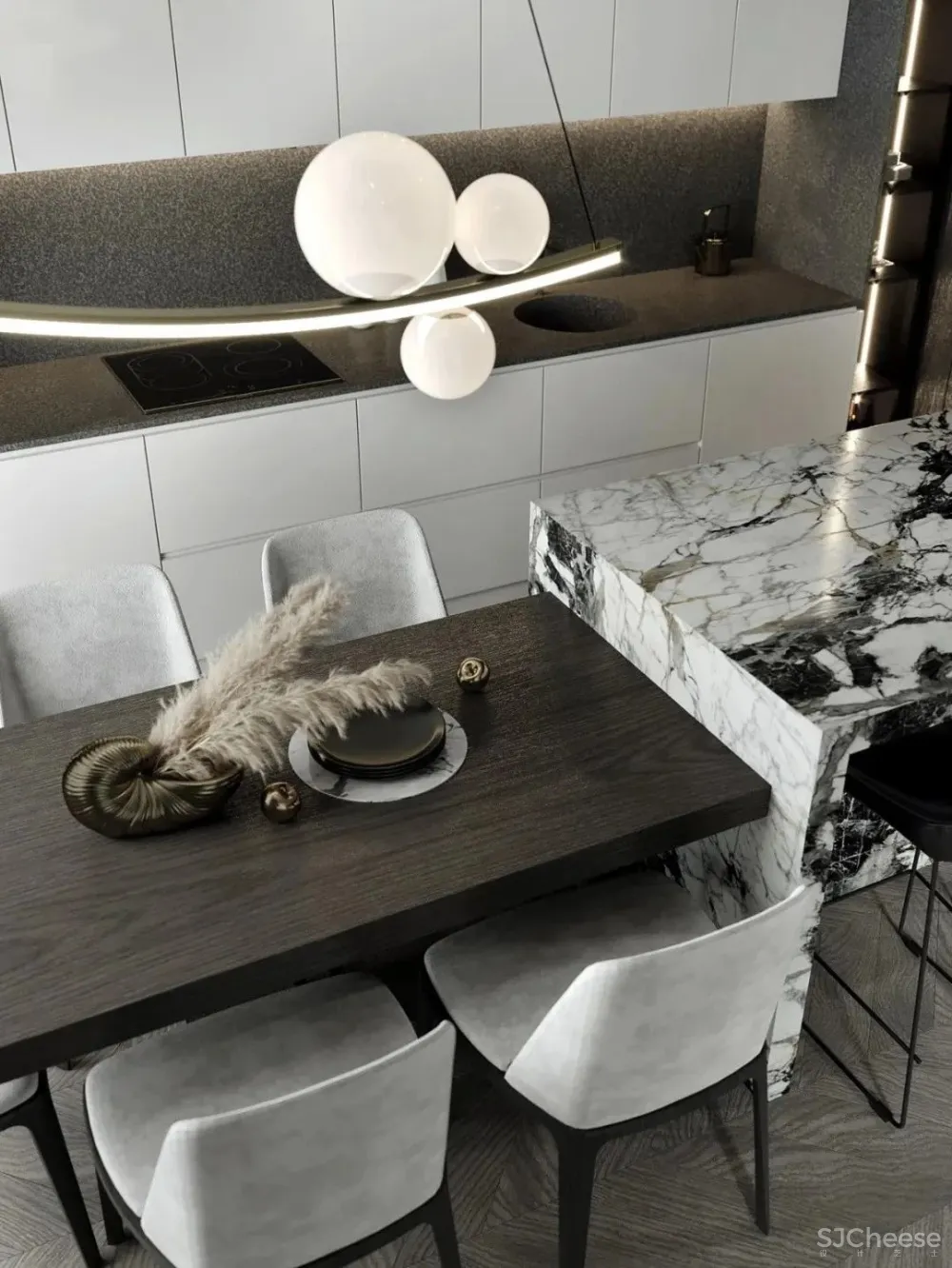 现代轻奢蓝住宅，看大理石的炸裂美感！