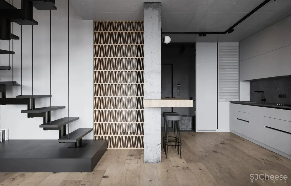 简约复式公寓,石材墙面竟如此有质感