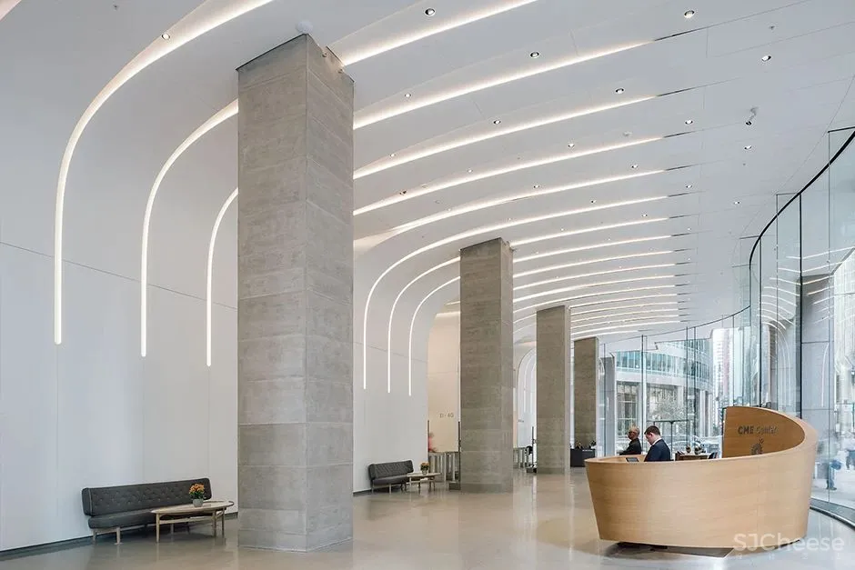 弧形玻璃幕墙+从墙到顶的天花,这个大堂改造太惊艳!