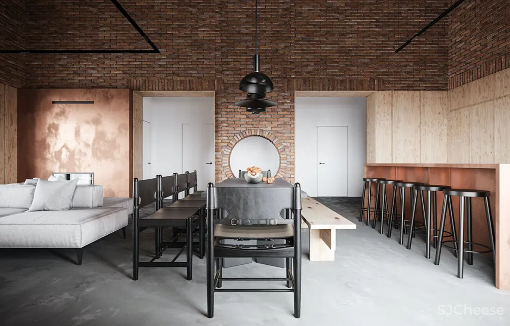 砖墙 木饰面，工业风这样设计超有范