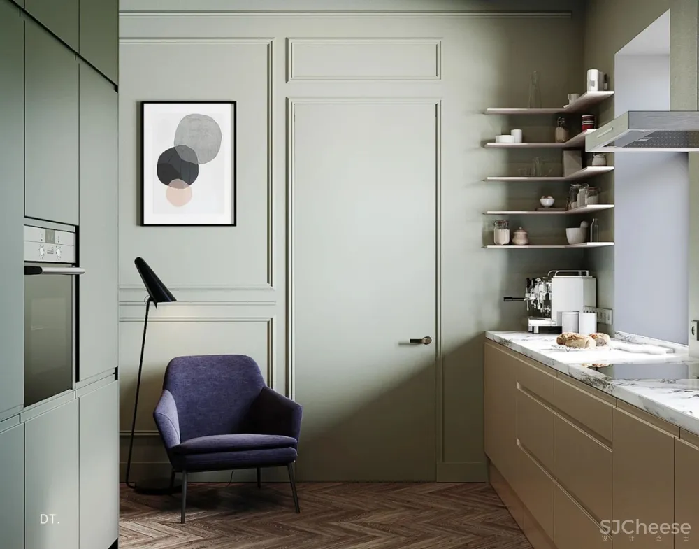 橄榄绿 勃艮第红,78m² 轻奢公寓设计