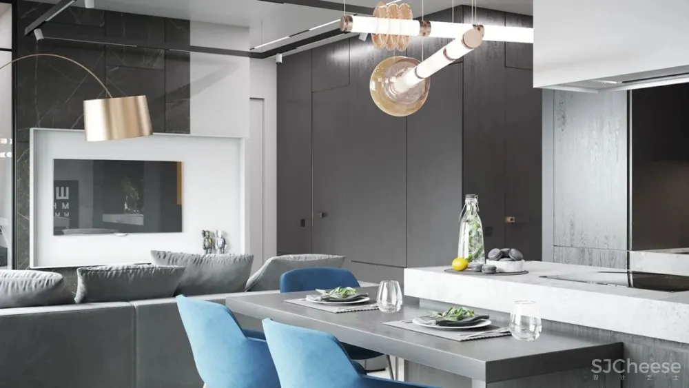 55㎡现代一居室,黑色 木色,舒适大方!