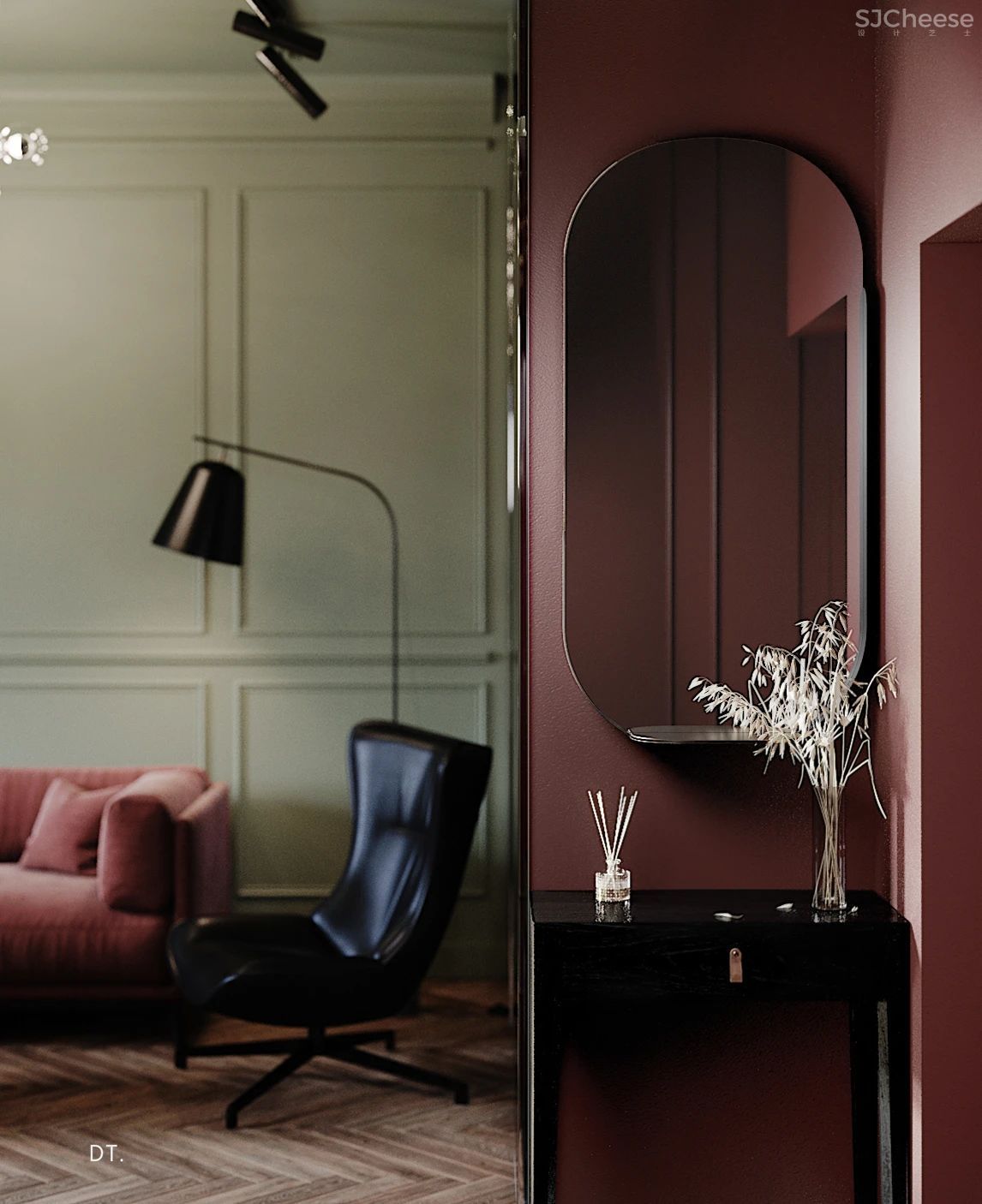 橄榄绿 勃艮第红,78m² 轻奢公寓设计