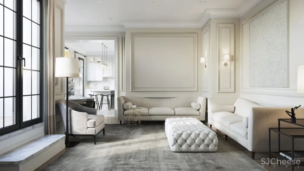 精致的石膏线条与黄铜，这样恰到好处的轻奢风甜而不腻，华丽而不俗气