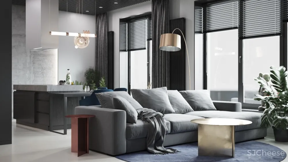 55㎡现代一居室,黑色 木色,舒适大方!