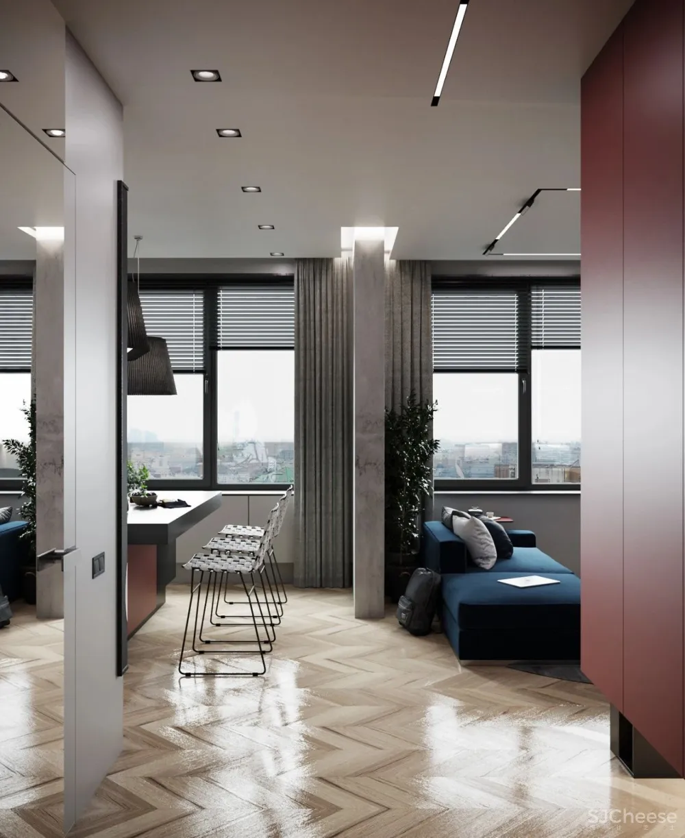 55㎡现代一居室,黑色 木色,舒适大方!