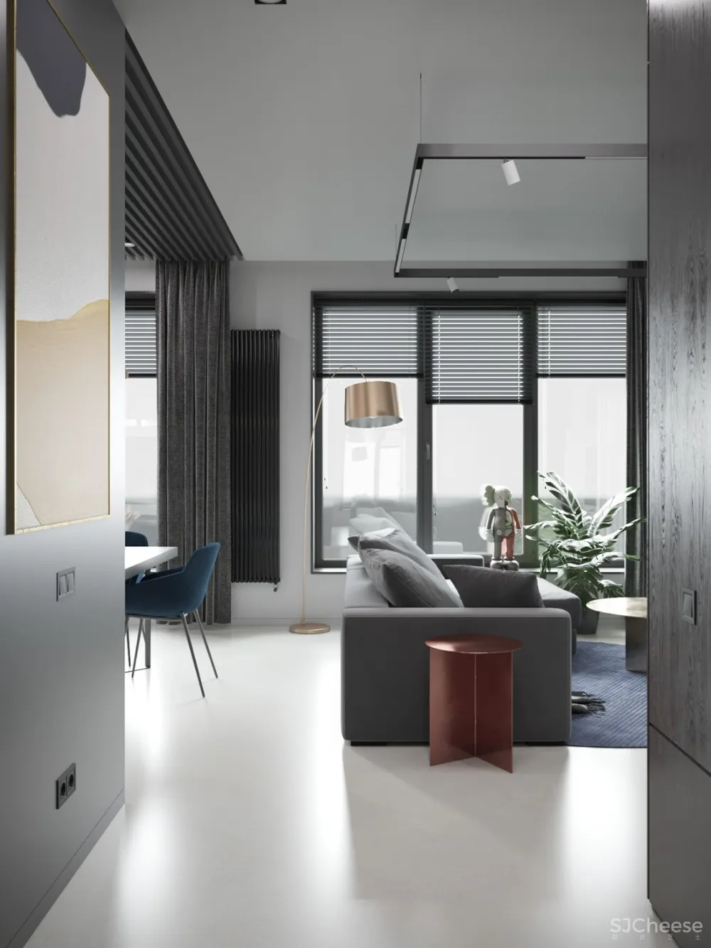 55㎡现代一居室,黑色 木色,舒适大方!