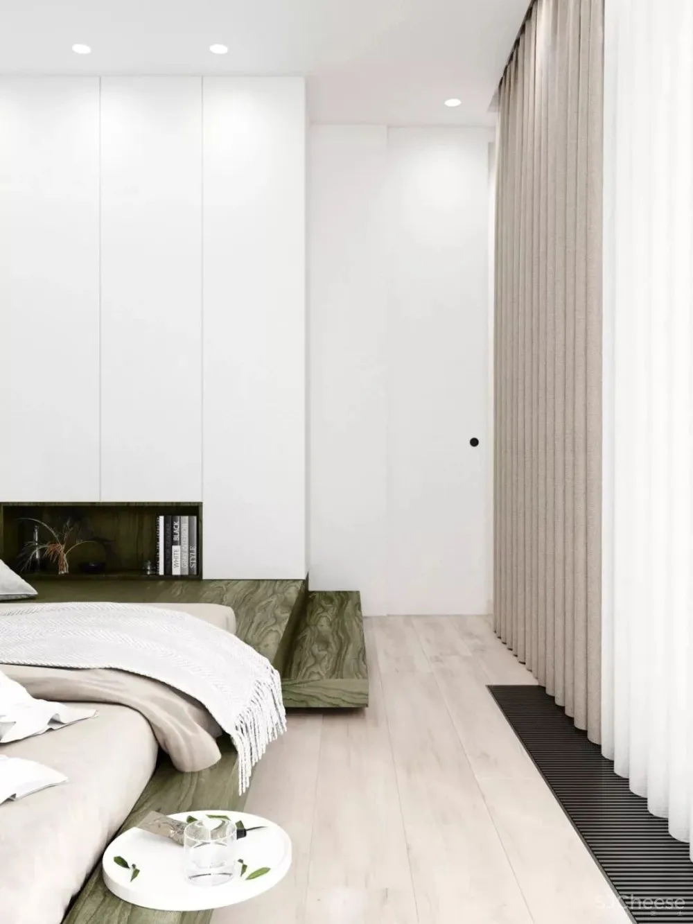 90后医生120㎡简约不失精致的家,卧室地台太棒了!